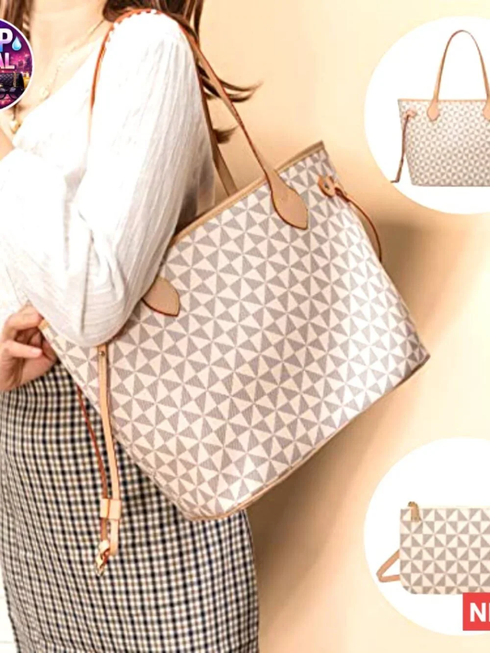 Leather Satchel Handbag with Top Handle and Wallet